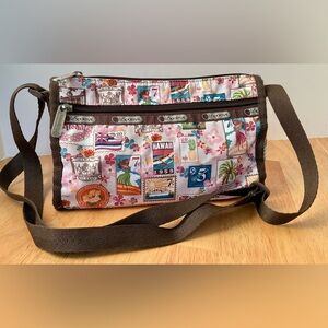 LeSportsac Vintage Hawaiian Exclusive Stamps Crossbody Travel Bag Purse Perfect!